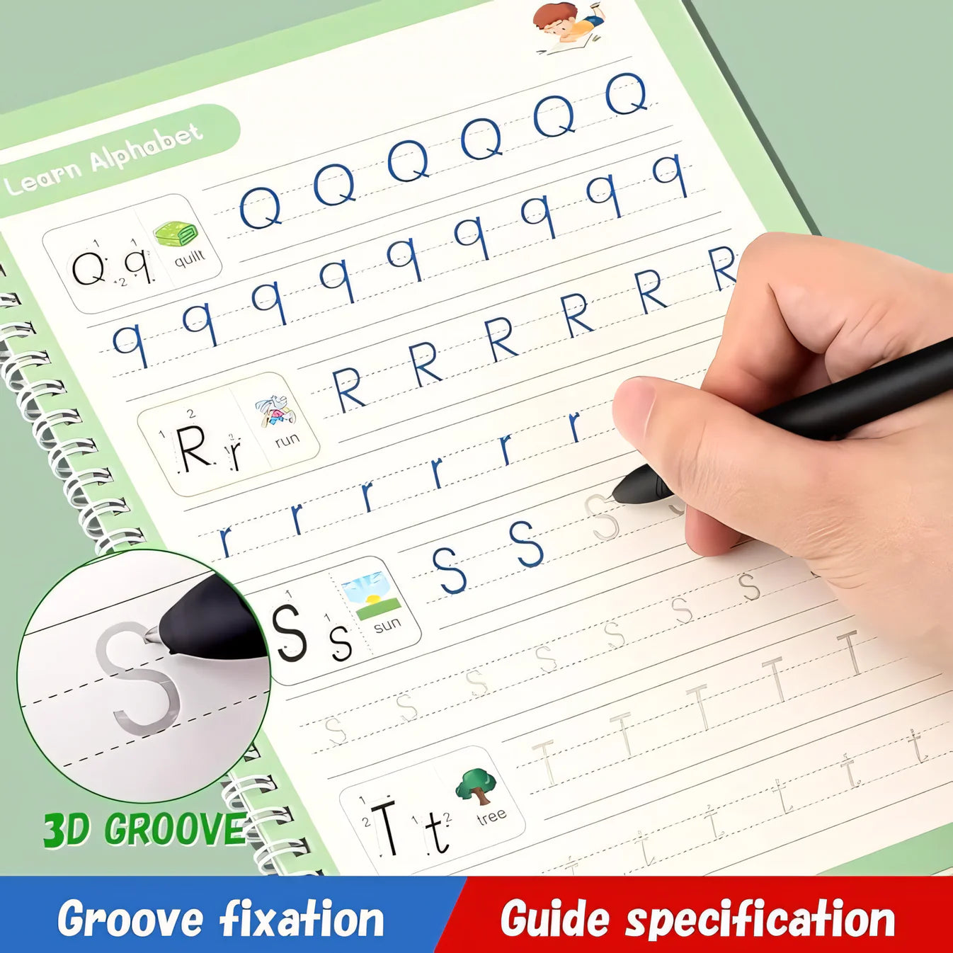 Sank Magic Handwriting Practice Book Set – 4 Reusable Books, 1 Magic Pen, 1 Grip, 10 Refills